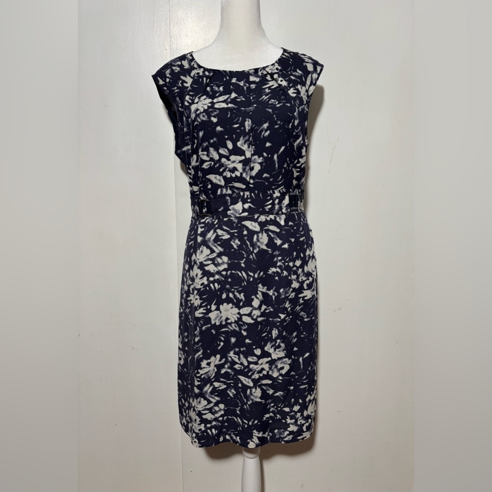 Tory Burch Navy and Cream Floral Midi Dress Size 6